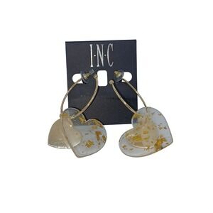 INC International Concepts Gold Tone Heart Resin Hoop Earrings New with Tag